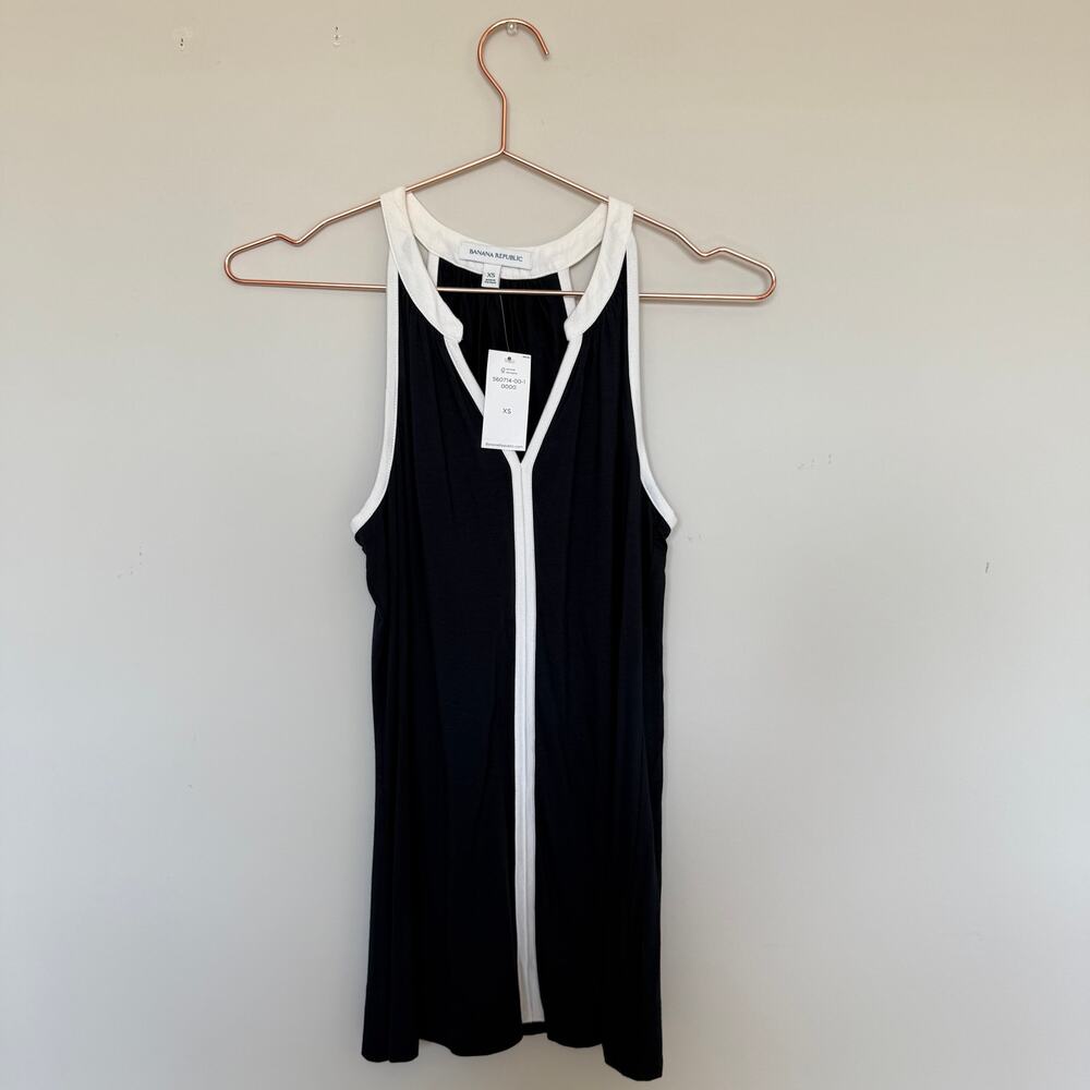 Banana Republic Womens Tank Top XS Navy Sleeveless Contrast Trim Capsule Casual